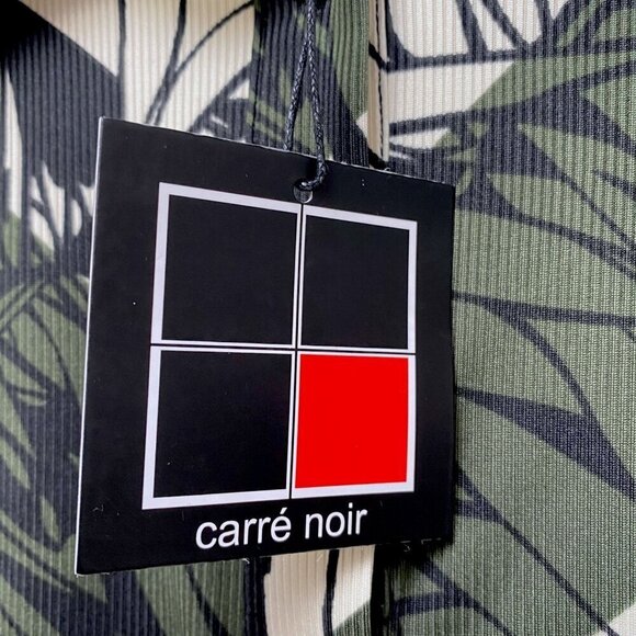 CARRE NOIR Stretch Top XL Womens Button Up Olive Green Print Long Sleeve NWT - Picture 6 of 11